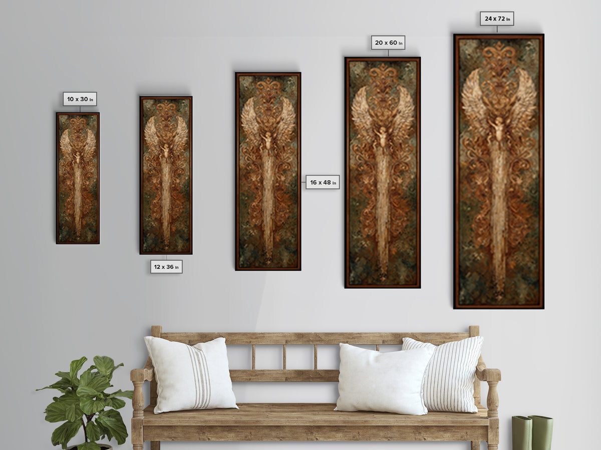 Gilded Angel Wings Emerging from Storm Clouds Canvas Print, Baroque Art, Minimalist Wall Art, Living Room Decor, Ornate, BAO-1x3-42