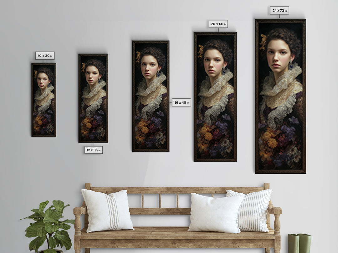 Classical Portrait with Lace Collar and Jewel Canvas Print, Baroque Art, Wall Decor, Living Room Decor, Fine Art, Ornate, BAO-1x3-43