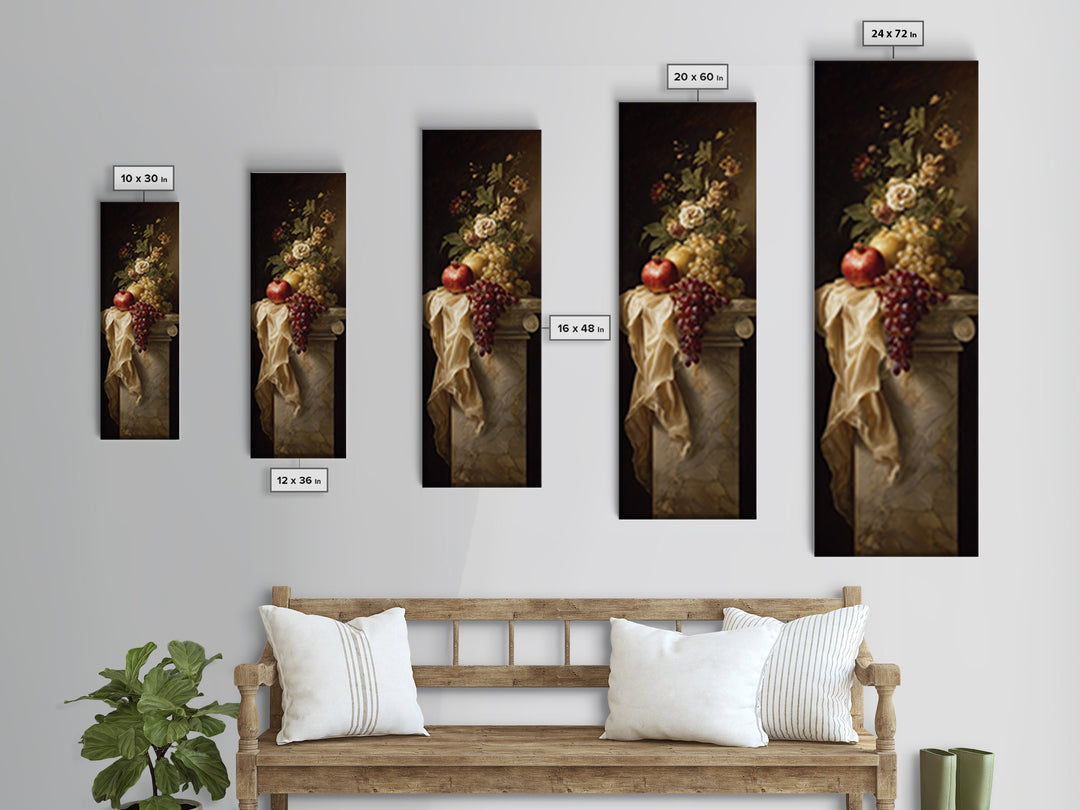 Pomegranate and Grapes on a Marble Ledge Canvas Print, Baroque Art, Art Nouveau Decor, Living Room Decor, Fine Art, Ornate, BAO-1x3-44
