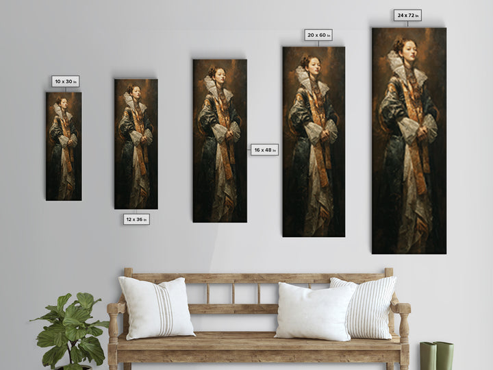 Classical Portrait with Lace Collar and Jewel Canvas Print, Baroque Art, Minimalist Decor, Living Room Decor, Fine Art, Ornate, BAO-1x3-67
