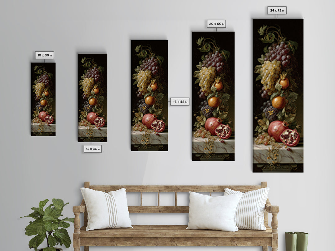 Pomegranate and Grapes on a Marble Ledge Canvas Print, Baroque Art, Luxury Decor, Living Room Decor, Fine Art, Ornate, BAO-1x3-68