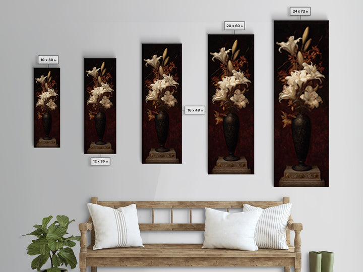 Dramatic White Lilies Canvas Print, Baroque Art, Art Print, Living Room Decor, Fine Art, Ornate, Oil Painting, Digital Wall Art, BAO-1x3-72