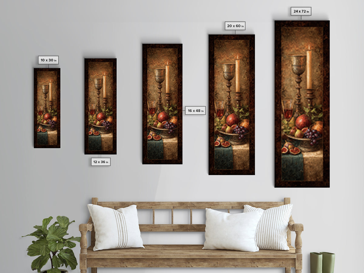 Candlelit Table with Silver Goblet and Figs Canvas Print, Baroque Art, Fine Art Print, Living Room Decor, Fine Art, Ornate, BAO-1x3-73