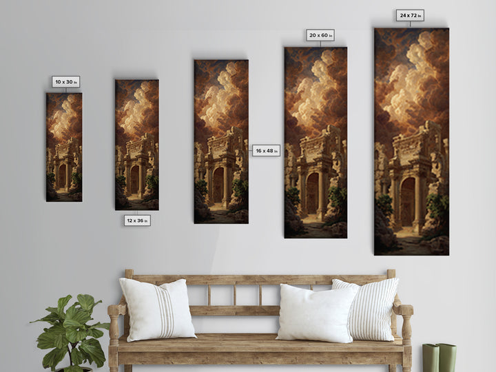 Classical Ruins Beneath a Dramatic Sky Framed Canvas Print, Baroque Art, Room Decor, Living Room Decor, Fine Art, Ornate, BAO-1x3-79