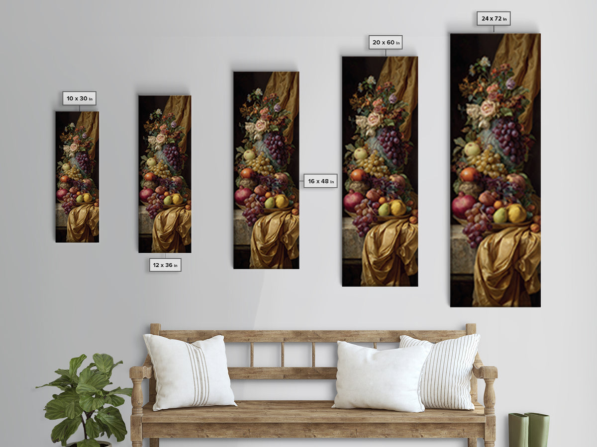 Lavish Banquet Fruit Composition Framed Canvas Print, Baroque Art, Eclectic Wall Art, Living Room Decor, Fine Art, Ornate, BAO-1x3-8