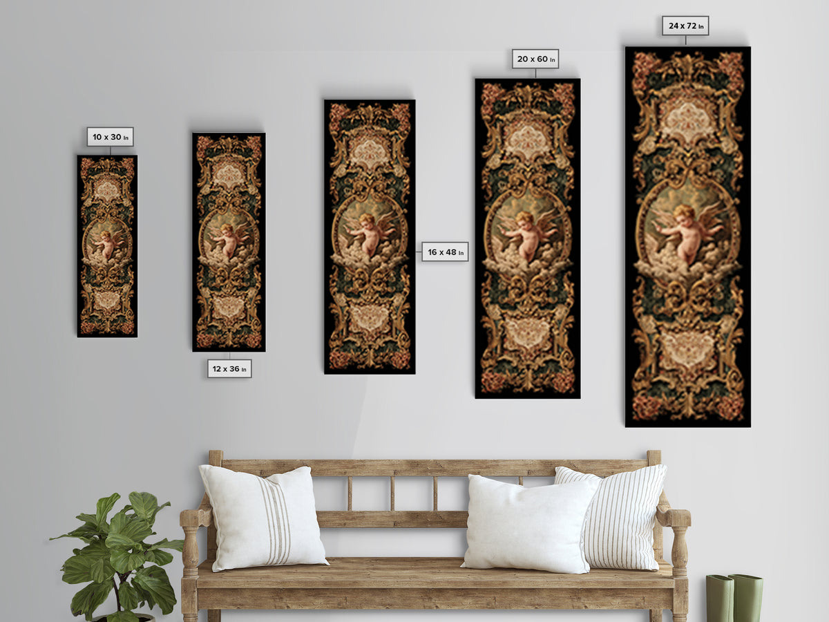 Ornate Cherub Figure Surrounded by Clouds and Canvas Print, Baroque Art, Art Nouveau Decor, Living Room Decor, Fine Art, Ornate, BAO-1x3-86
