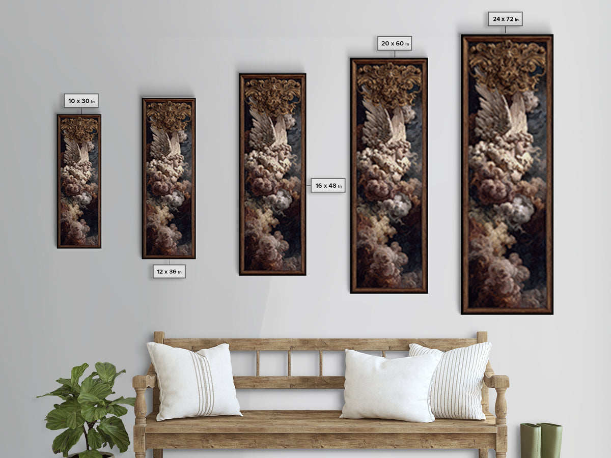 Gilded Angel Wings Emerging from Storm Clouds Canvas Print, Baroque Art, Baroque, Living Room Decor, Oil Painting, Ornate, BAO-1x3-90