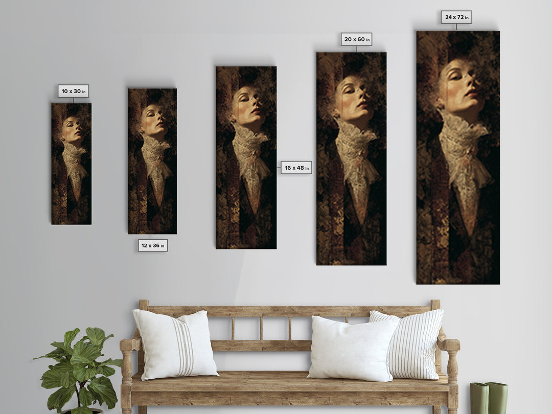 Classical Portrait with Lace Collar and Jewel Framed Canvas Print, Baroque Art, Decor, Living Room Decor, Fine Art, Ornate, BAO-1x3-91