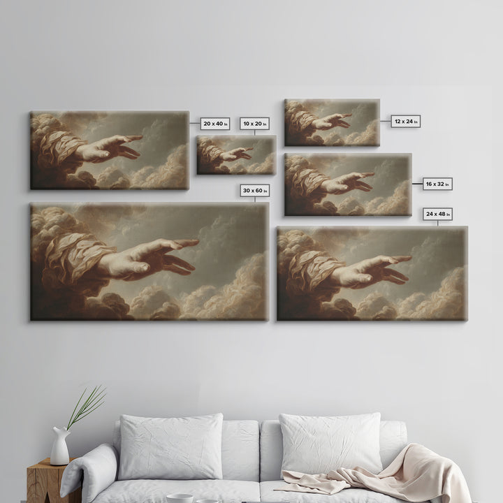 Angelic Hand Reaching Through Clouds Canvas Print, Baroque Art, Gallery Decor, Living Room Decor, Ornate, Minimalist Decor, BAO-2x1-17