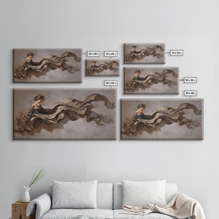 Mythic Goddess Figure Canvas Print, Baroque Art, Statement Artwork, Living Room Decor, Oil Painting, Ornate, Printable Wall Art, BAO-2x1-58