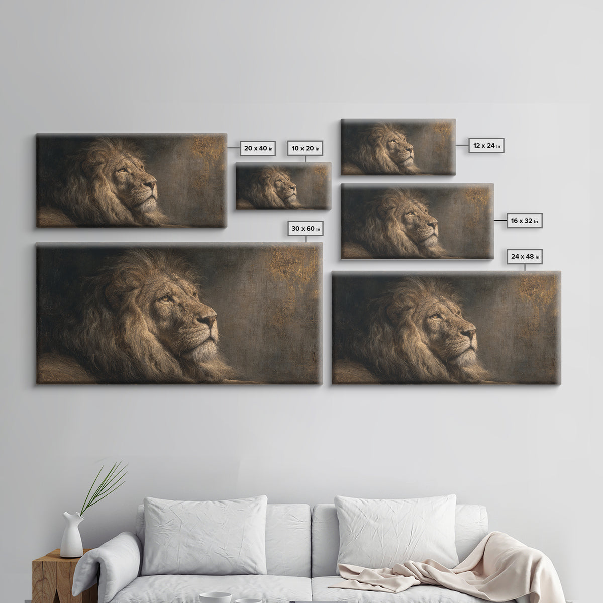 Royal Lion Portrait Canvas Print, Baroque Art, Statement Artwork, Living Room Decor, Fine Art, Ornate, Painting, BAO-2x1-61