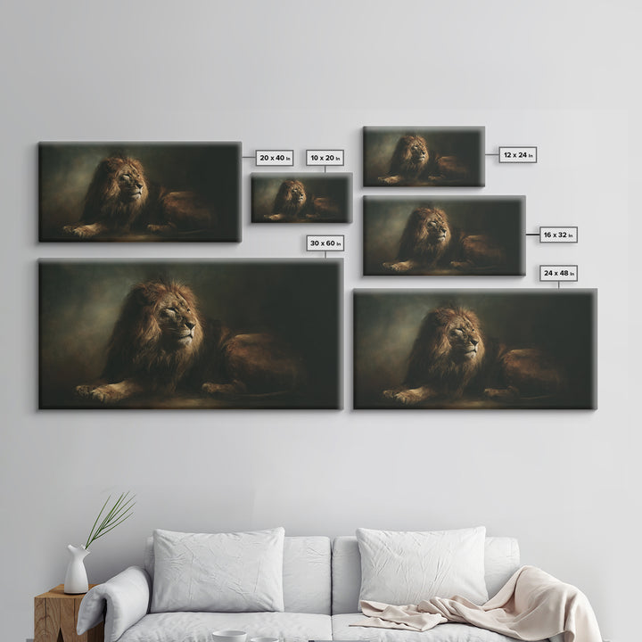 Royal Lion Portrait Framed Canvas Print, Baroque Art, Textured Painting, Living Room Decor, Fine Art, Ornate, Printable Art, BAO-2x1-85