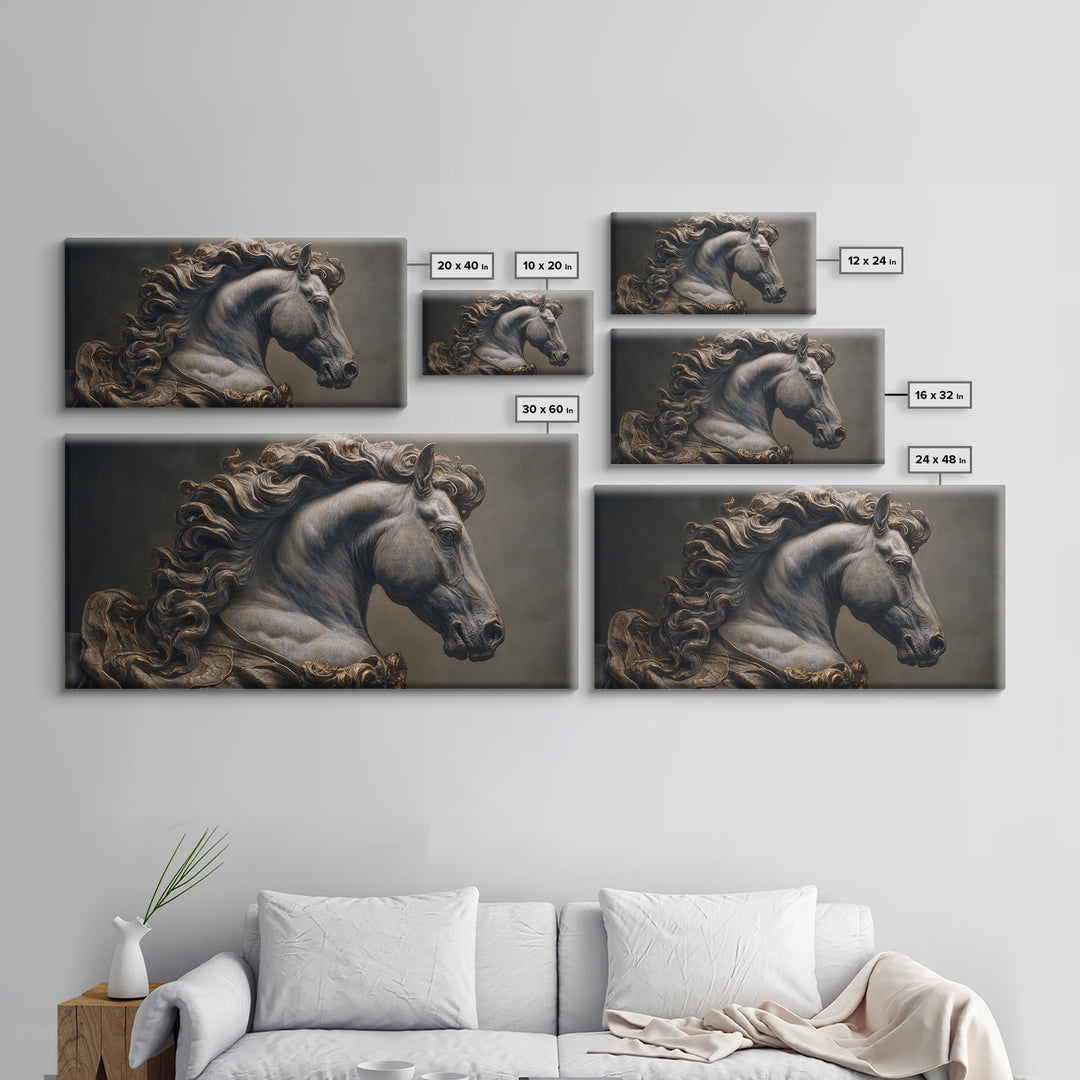 Dramatic Horse Portrait Framed Canvas Print, Baroque Art, 3d Wall Art, Living Room Decor, Oil Painting, Ornate, BAO-2x1-92
