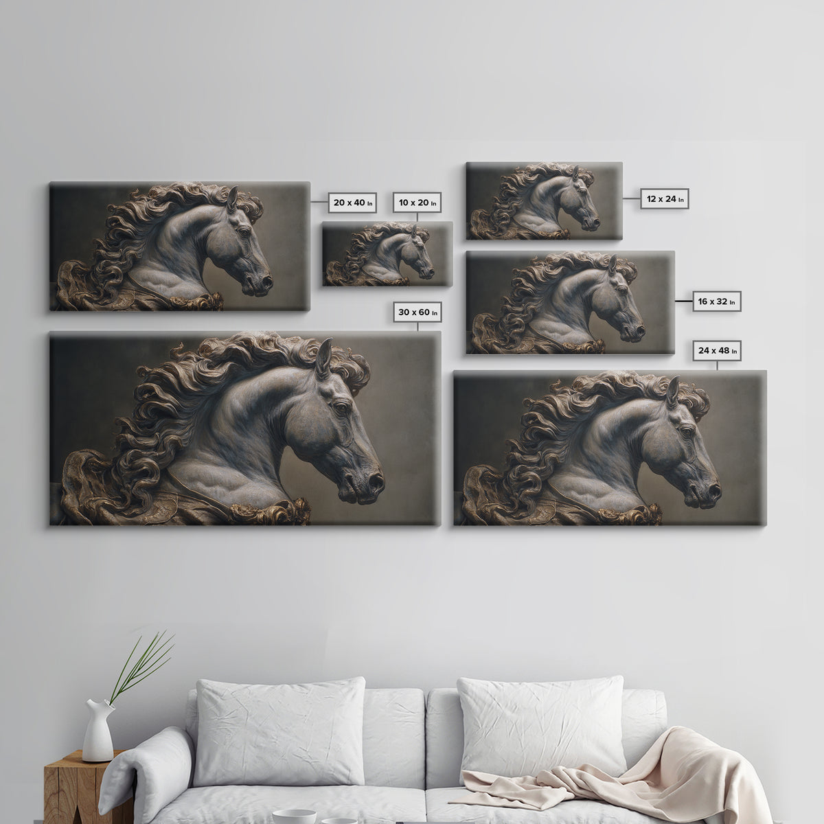 Dramatic Horse Portrait Framed Canvas Print, Baroque Art, 3d Wall Art, Living Room Decor, Oil Painting, Ornate, BAO-2x1-92