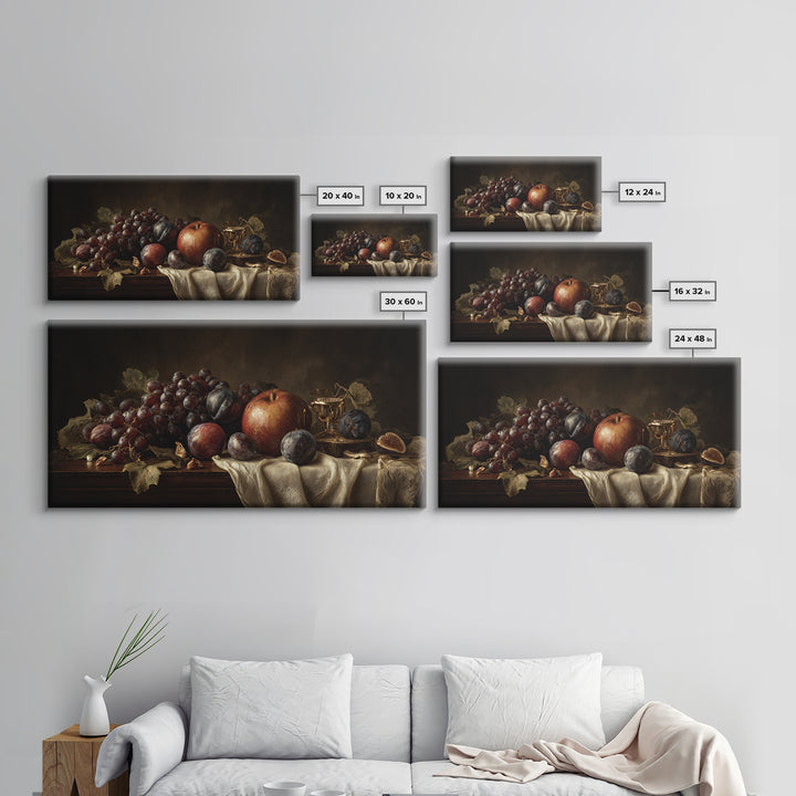 Dramatic Fruit Still Life Canvas Print, Baroque Art, Minimalist Decor, Living Room Decor, Fine Art, Ornate, Whimsical Decor, BAO-2x1-93