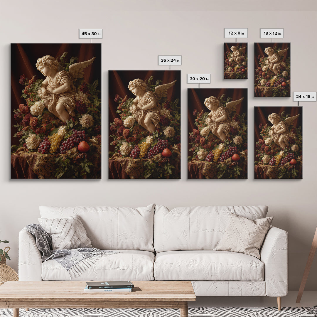 Ornate Cherub Figure Surrounded by Clouds and Canvas Print, Baroque Art, Art Nouveau Decor, Living Room Decor, Fine Art, Ornate, BAO-2x3-10