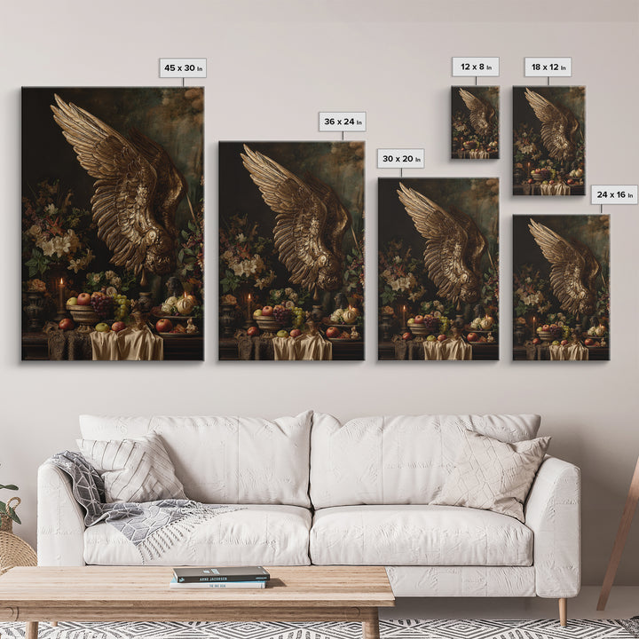 Gilded Angel Wings Emerging from Storm Clouds Canvas Print, Baroque Art, Baroque, Living Room Decor, Oil Painting, Ornate, BAO-2x3-14