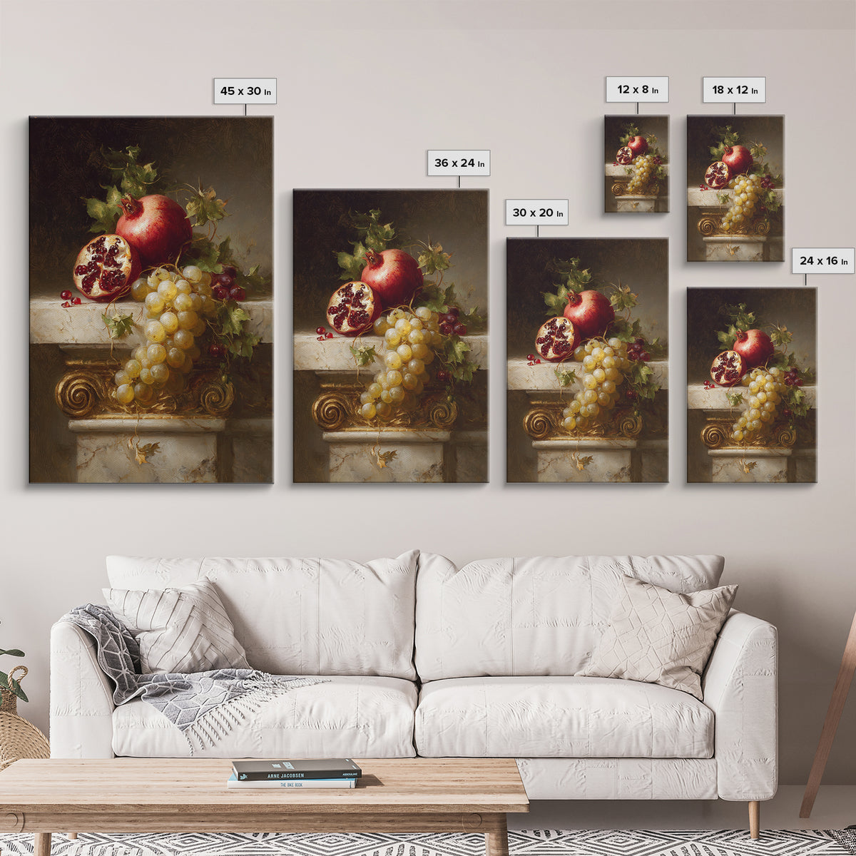 Pomegranate and Grapes on a Marble Ledge Canvas Print, Baroque Art, Printable Wall Art, Living Room Decor, Fine Art, Ornate, BAO-2x3-16