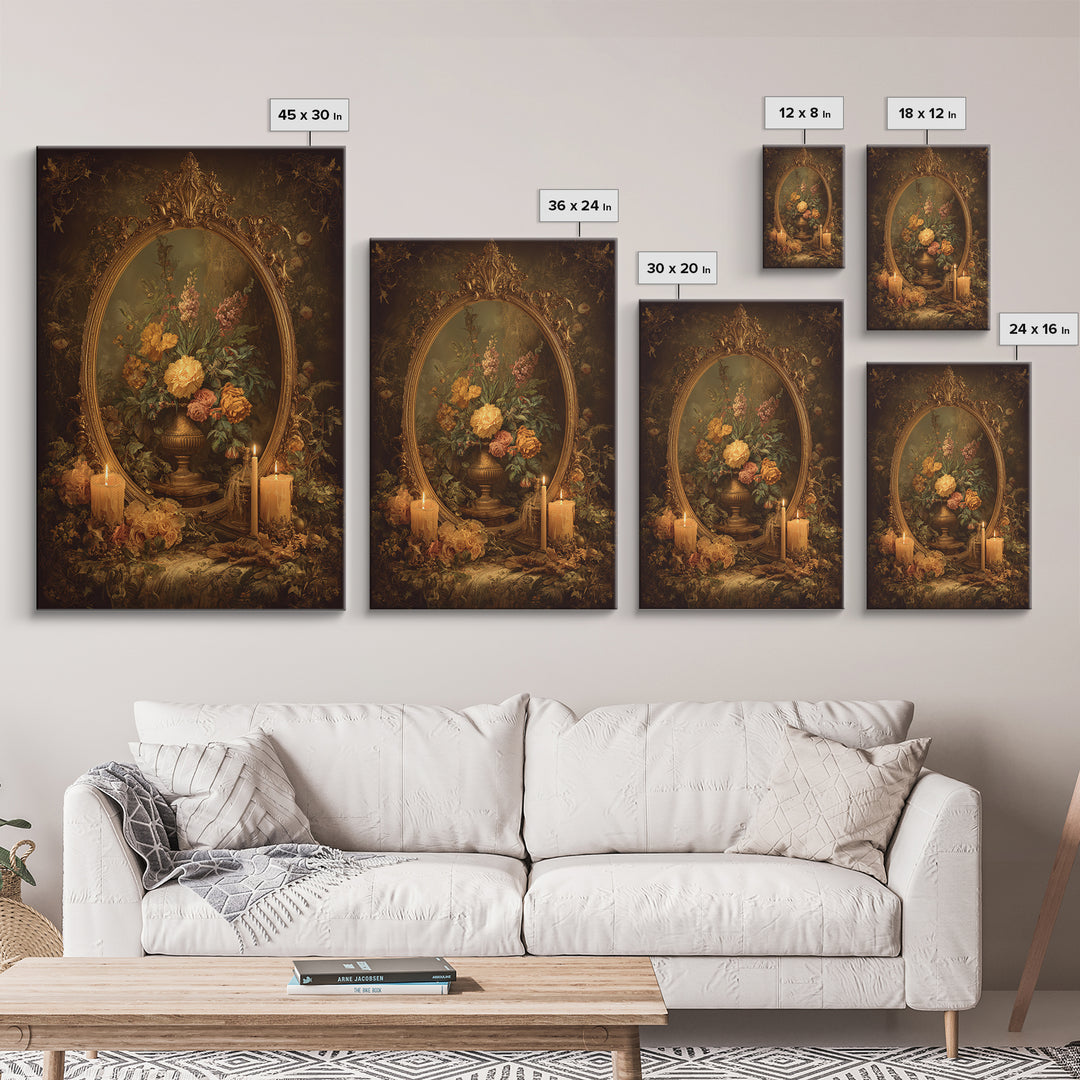 Ornate Gold Frame Illusion Around a Botanical Framed Canvas Print, Baroque Art, Modern Decor, Living Room Decor, Ornate, BAO-2x3-17