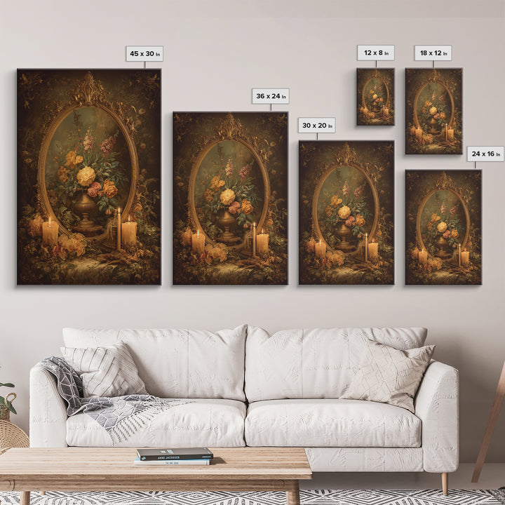 Ornate Gold Frame Illusion Around a Botanical Framed Canvas Print, Baroque Art, Modern Decor, Living Room Decor, Ornate, BAO-2x3-17