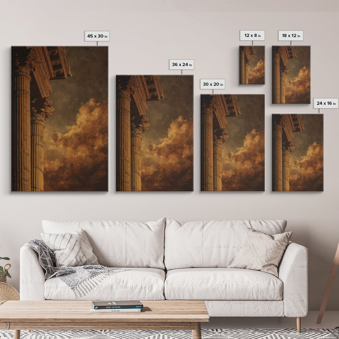 Classical Ruins Beneath a Dramatic Sky Framed Canvas Print, Baroque Art, Oil Painting, Living Room Decor, Fine Art, Ornate, BAO-2x3-3