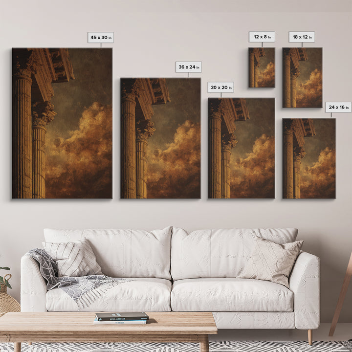 Classical Ruins Beneath a Dramatic Sky Framed Canvas Print, Baroque Art, Oil Painting, Living Room Decor, Fine Art, Ornate, BAO-2x3-3