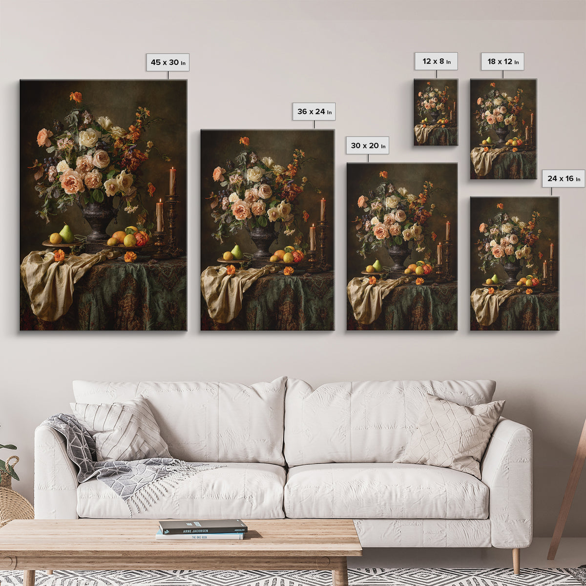 Dark Floral Arrangement Framed Canvas Print, Baroque Art, Decor, Living Room Decor, Fine Art, Ornate, Moody Wall Art, BAO-2x3-36
