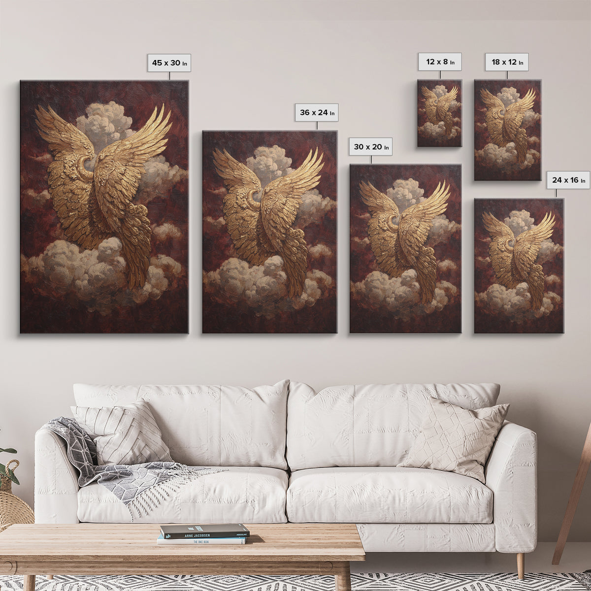 Gilded Angel Wings Emerging from Storm Clouds Framed Canvas Print, Baroque Art, Modern Decor, Living Room Decor, Ornate, BAO-2x3-38