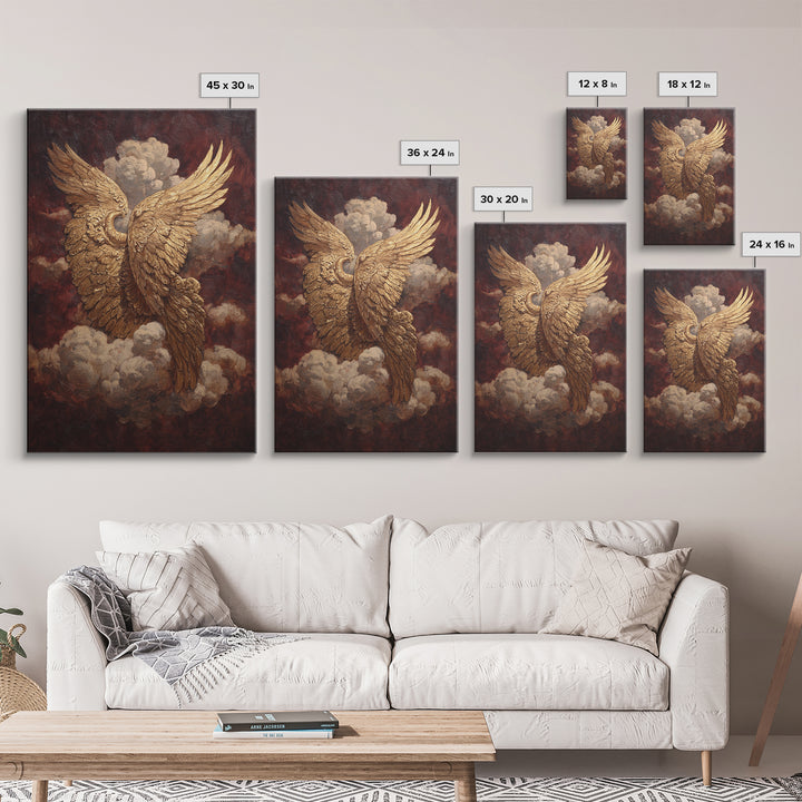 Gilded Angel Wings Emerging from Storm Clouds Framed Canvas Print, Baroque Art, Modern Decor, Living Room Decor, Ornate, BAO-2x3-38