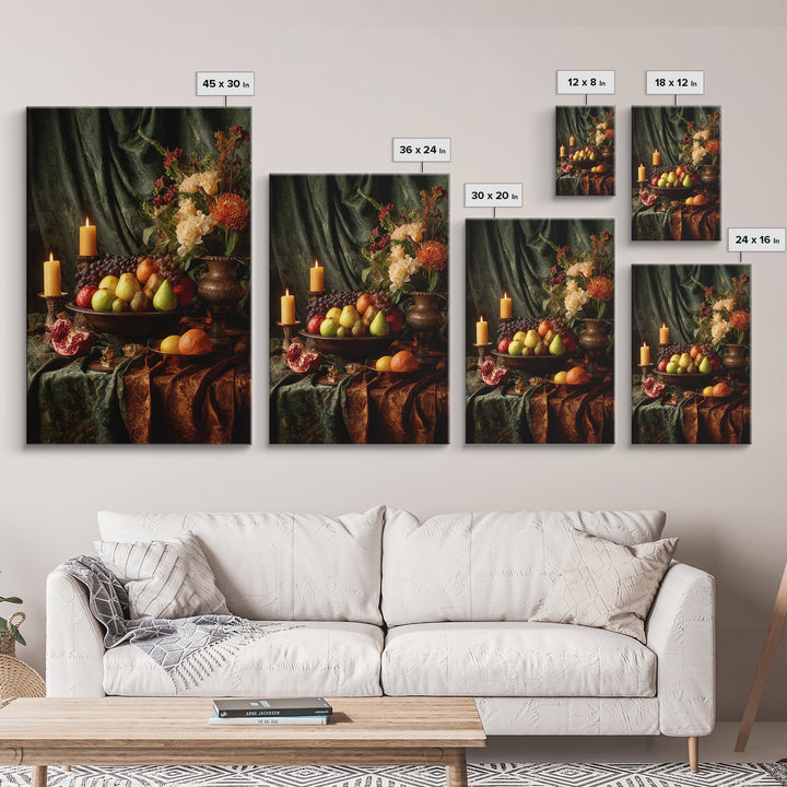 Lavish Banquet Fruit Composition Framed Canvas Print, Baroque Art, Eclectic Wall Art, Living Room Decor, Fine Art, Ornate, BAO-2x3-4