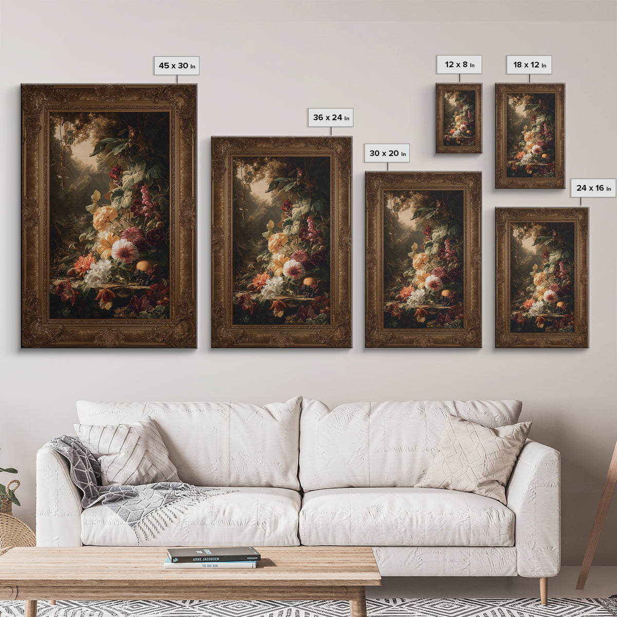 Ornate Gold Frame Illusion Around a Botanical Framed Canvas Print, Baroque Art, Modern Decor, Living Room Decor, Ornate, BAO-2x3-41