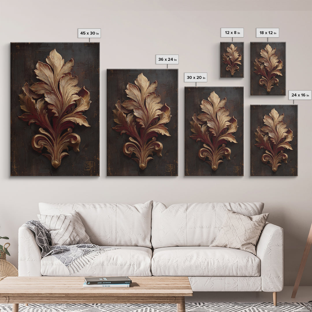 Carved Acanthus Leaf Ornament Study Framed Canvas Print, Baroque Art, Maximalist Decor, Living Room Decor, Fine Art, Ornate, BAO-2x3-47