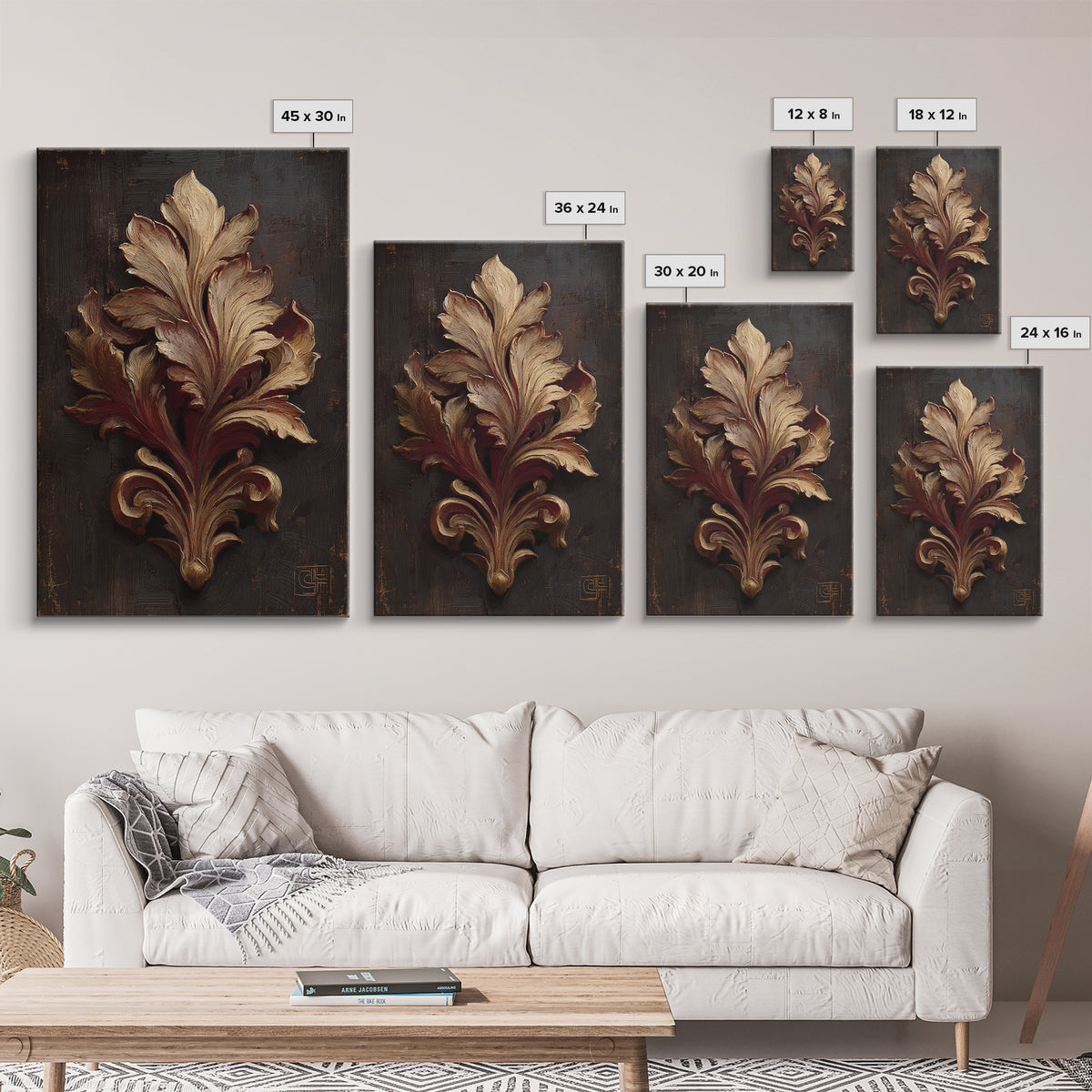 Carved Acanthus Leaf Ornament Study Framed Canvas Print, Baroque Art, Maximalist Decor, Living Room Decor, Fine Art, Ornate, BAO-2x3-47