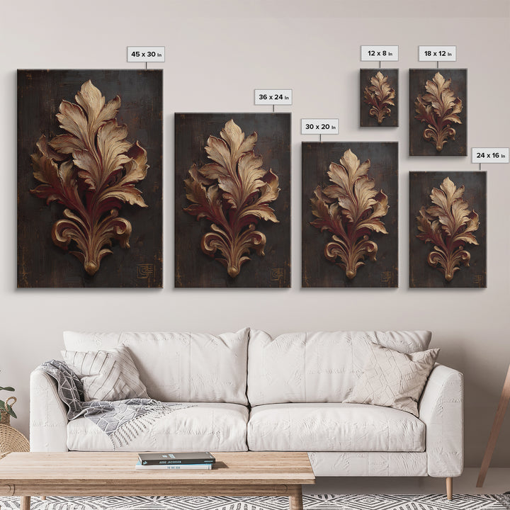 Carved Acanthus Leaf Ornament Study Framed Canvas Print, Baroque Art, Maximalist Decor, Living Room Decor, Fine Art, Ornate, BAO-2x3-47