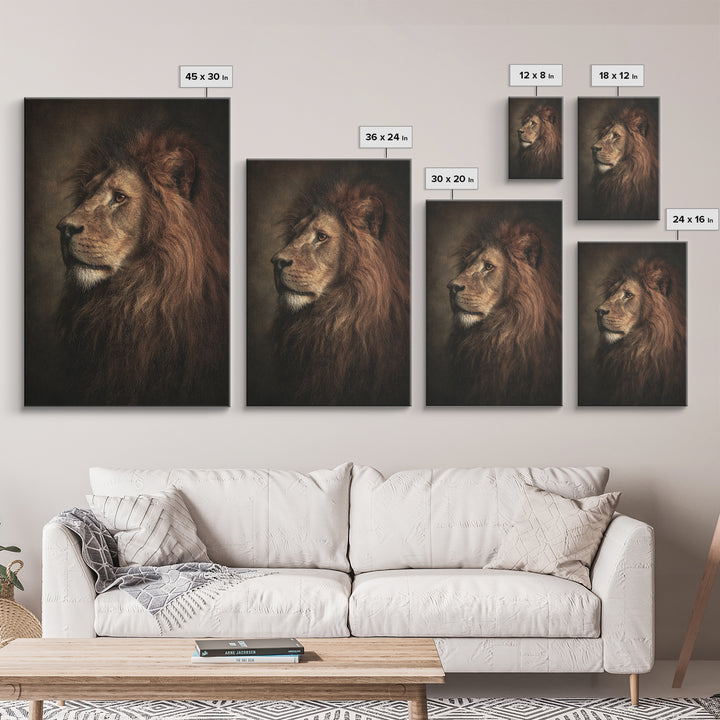 Royal Lion Portrait Canvas Print, Baroque Art, Statement Artwork, Living Room Decor, Fine Art, Ornate, Painting, BAO-2x3-49