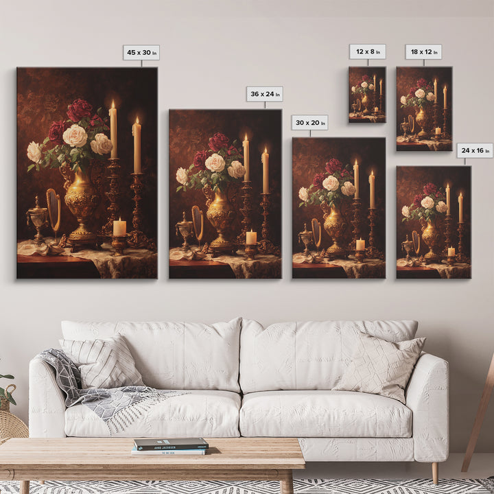 Golden Harp and Roses Canvas Print, Baroque Art, Gallery Decor, Living Room Decor, Fine Art, Ornate, Minimalist Decor, BAO-2x3-50
