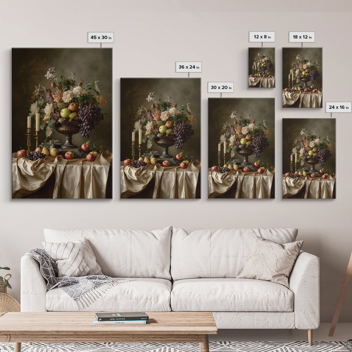 Lavish Banquet Fruit Composition Framed Canvas Print, Baroque Art, Eclectic Wall Art, Living Room Decor, Fine Art, Ornate, BAO-2x3-52
