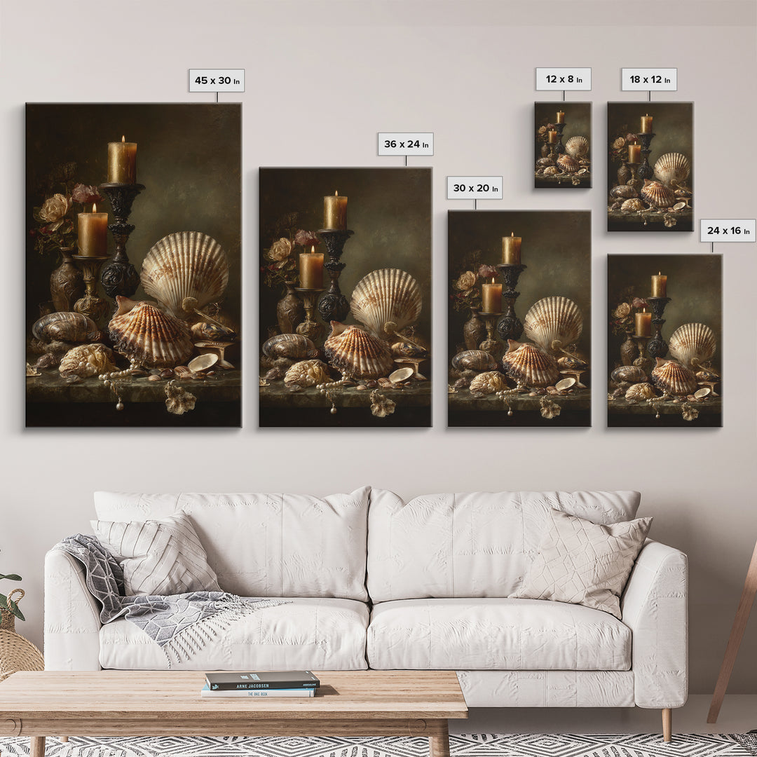 Ornamental Shell and Pearl Composition Canvas Print, Baroque Art, Wall Decor, Living Room Decor, Fine Art, Ornate, BAO-2x3-54