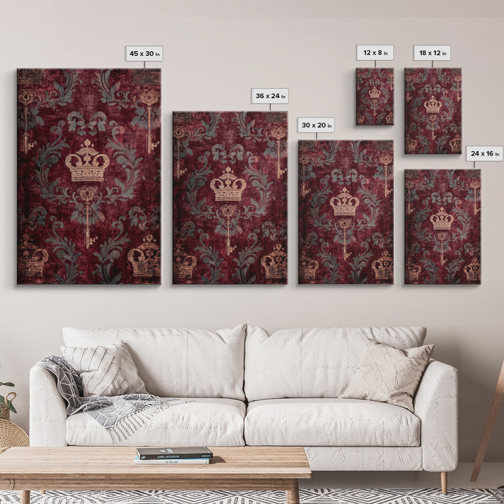 Dark Red Velvet Framed Canvas Print, Baroque Art, Eclectic Wall Art, Living Room Decor, Fine Art, Ornate, Gallery Decor, BAO-2x3-55