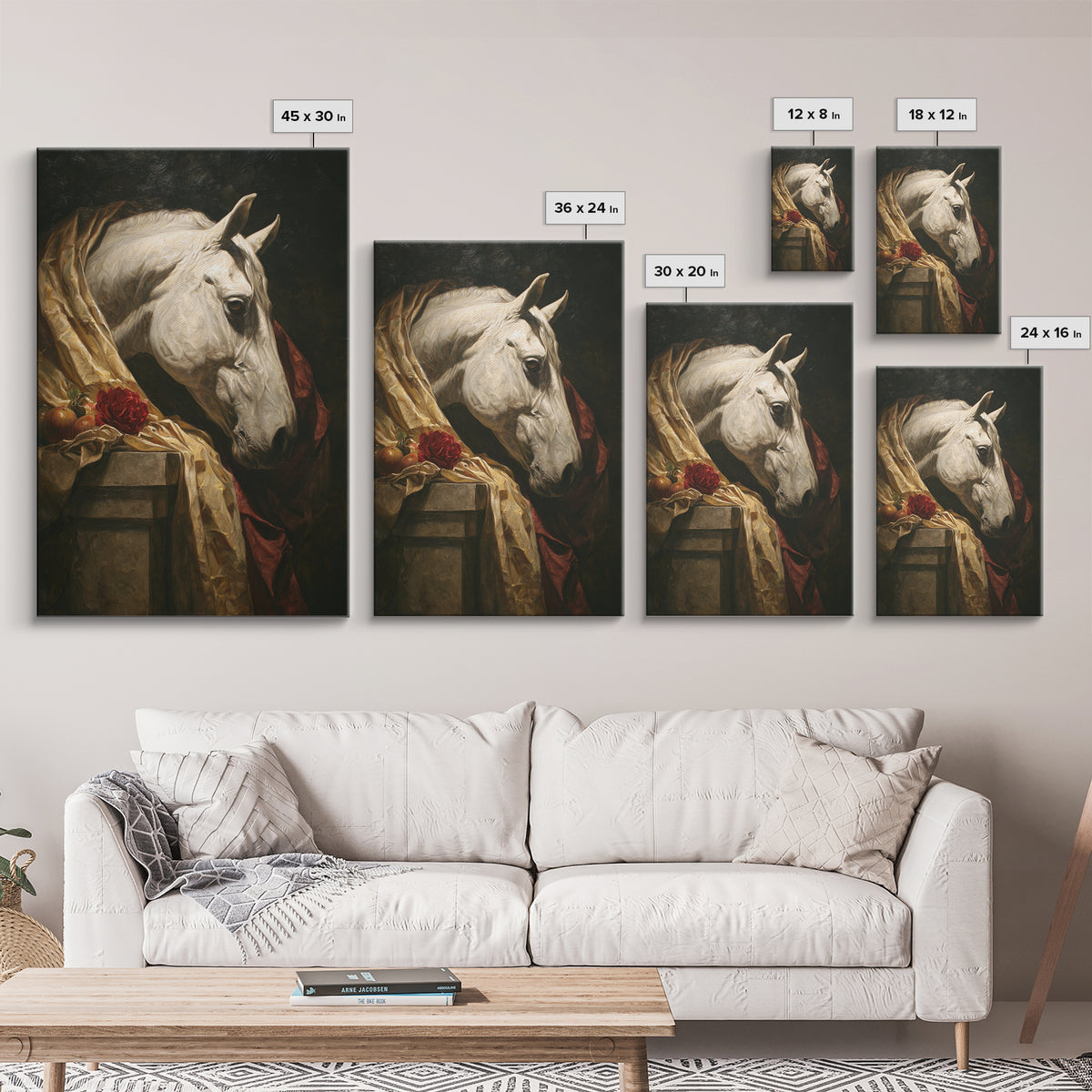 Dramatic Horse Portrait Framed Canvas Print, Baroque Art, Modern Wall Art, Living Room Decor, Fine Art, Ornate, Feminist Art, BAO-2x3-56