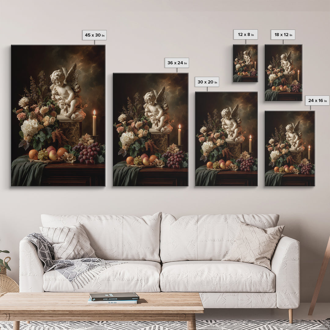 Ornate Cherub Figure Surrounded by Clouds and Canvas Print, Baroque Art, Luxury Decor, Living Room Decor, Fine Art, Ornate, BAO-2x3-58