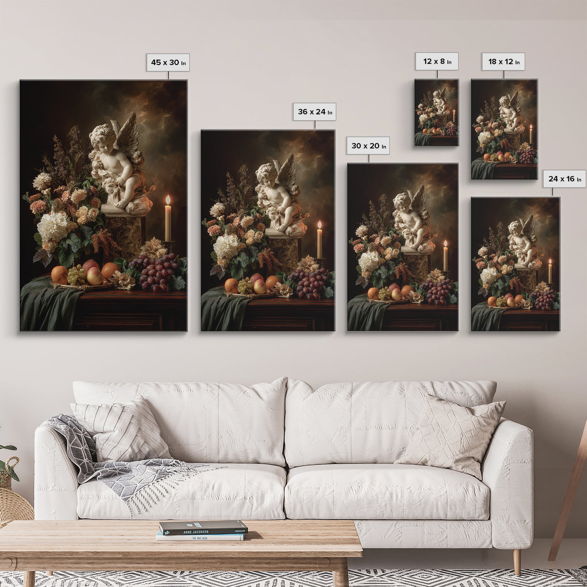 Ornate Cherub Figure Surrounded by Clouds and Canvas Print, Baroque Art, Luxury Decor, Living Room Decor, Fine Art, Ornate, BAO-2x3-58