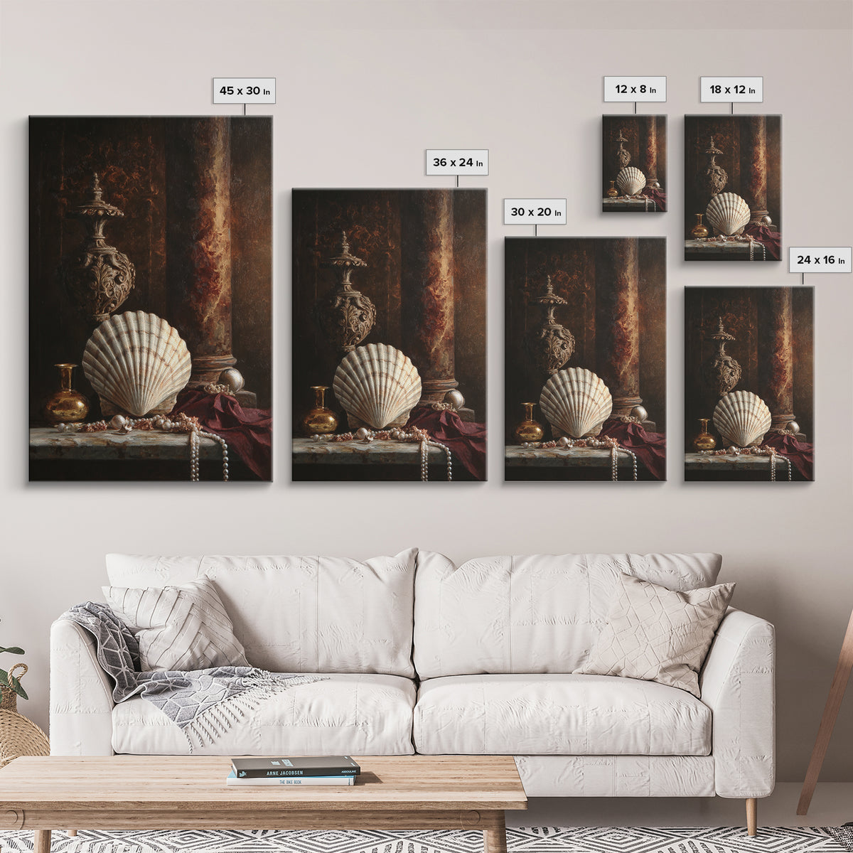 Ornamental Shell and Pearl Composition Framed Canvas Print, Baroque Art, Feminist Art, Living Room Decor, Fine Art, Ornate, BAO-2x3-6