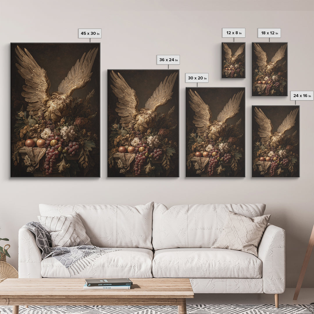 Gilded Angel Wings Emerging from Storm Clouds Canvas Print, Baroque Art, Art Print, Living Room Decor, Abstract Art, Ornate, BAO-2x3-62