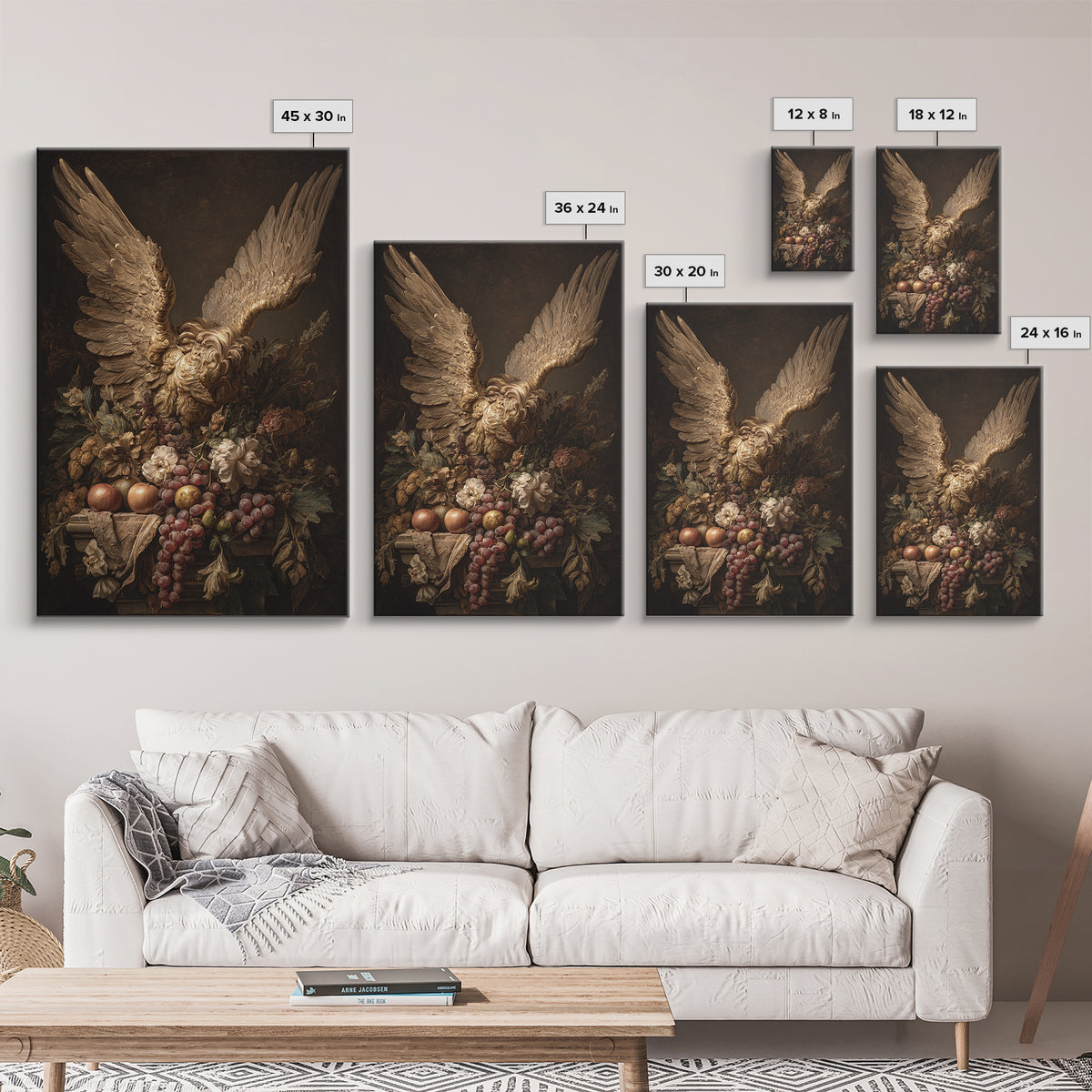 Gilded Angel Wings Emerging from Storm Clouds Canvas Print, Baroque Art, Art Print, Living Room Decor, Abstract Art, Ornate, BAO-2x3-62