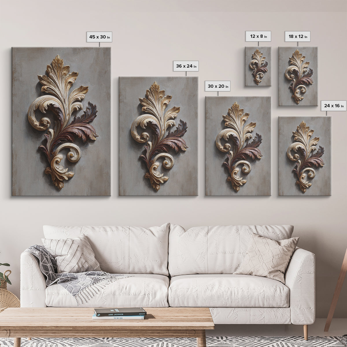 Carved Acanthus Leaf Ornament Study Canvas Print, Baroque Art, Baroque, Living Room Decor, Oil Painting, Ornate, BAO-2x3-71