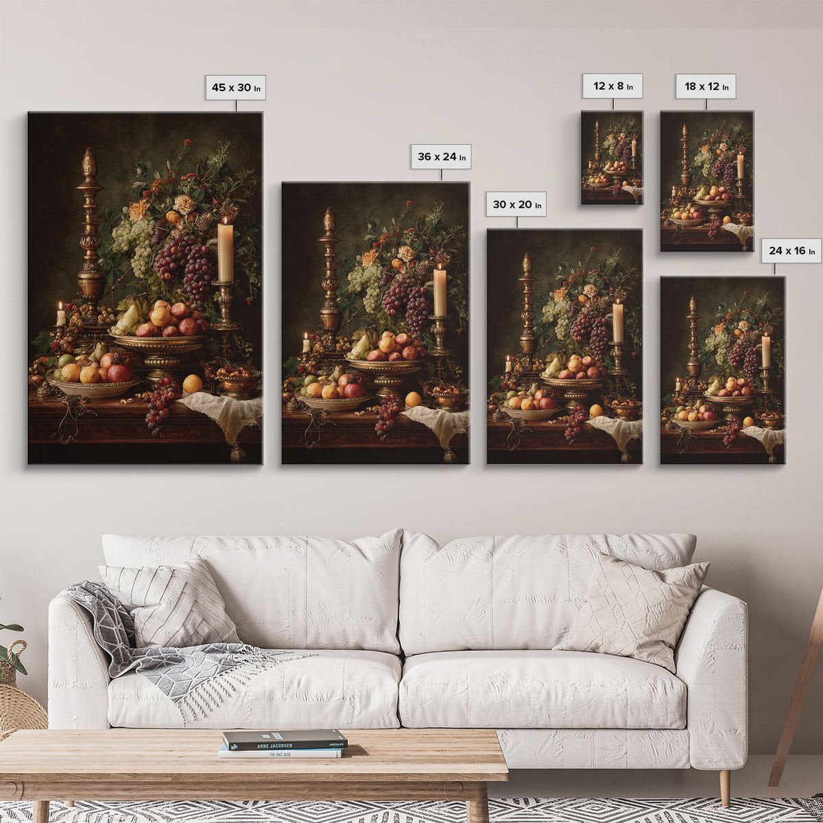 Lavish Banquet Fruit Composition Framed Canvas Print, Baroque Art, Textured Painting, Living Room Decor, Fine Art, Ornate, BAO-2x3-76
