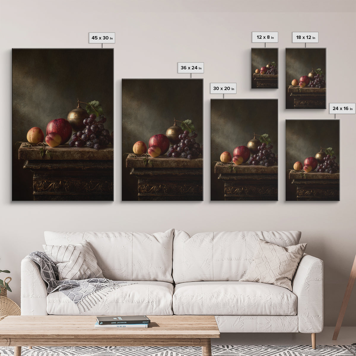 Dramatic Fruit Still Life Canvas Print, Baroque Art, Minimalist Decor, Living Room Decor, Oil Painting, Ornate, Whimsical Decor, BAO-2x3-81