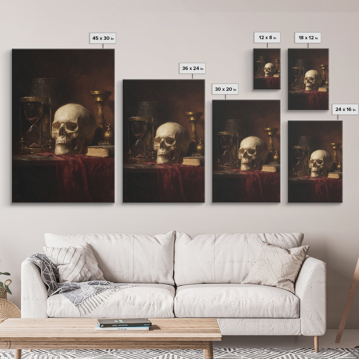 Skull and Hourglass Vanitas Still Life Framed Canvas Print, Baroque Art, Contemporary Art, Living Room Decor, Fine Art, Ornate, BAO-2x3-85