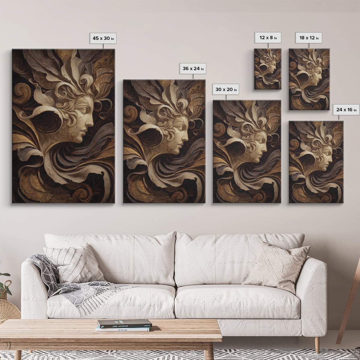 Mythic Goddess Figure Framed Canvas Print, Baroque Art, Textured Painting, Living Room Decor, Fine Art, Ornate, Printable Art, BAO-2x3-94
